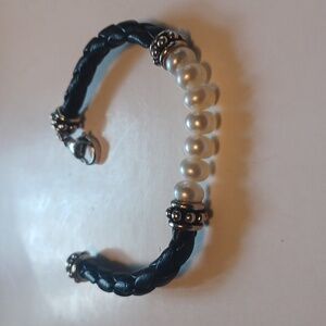 BRAIDED ROPE BRACELET GENUINE PEARLS,  7.5 INCHES, 7.2 mm, NEW